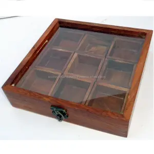 Antique Wooden Handmade spice box with 9 containers NINE BLENDS MASALA BOX