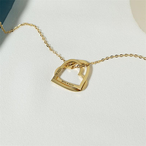 Tùy Chỉnh Khắc Hai Tên Liên Kết Hollow Trái Tim Mặt Dây Chuyền Vòng Cổ Hàn Quốc Phụ Nữ Thép Không Gỉ Đôi Đôi Trái Tim Quyến Rũ Vòng Cổ - Product Image 5