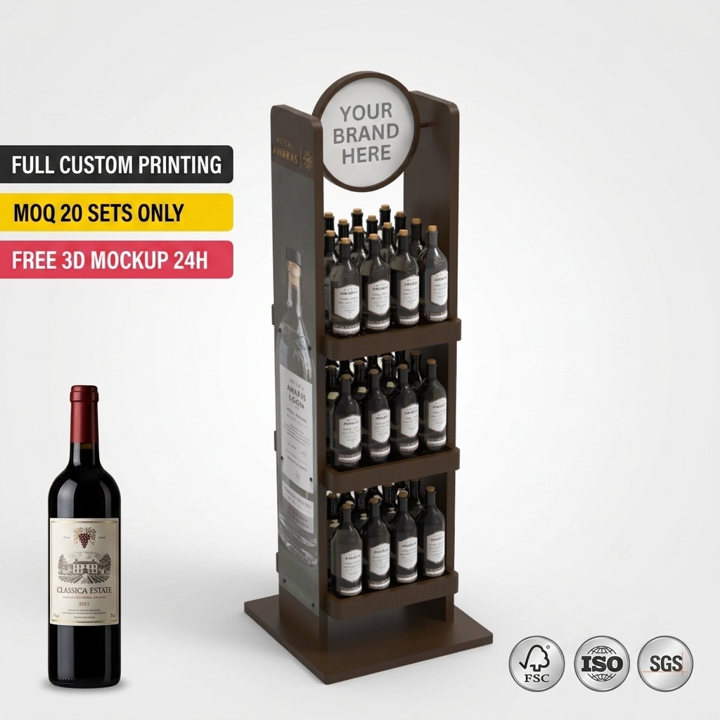 Wholesale Luxury Wooden Wine Display Rack Floor Standing Spirits Merchandiser Craft Distillery Liquor Shelf Cocktail Bar Fixture