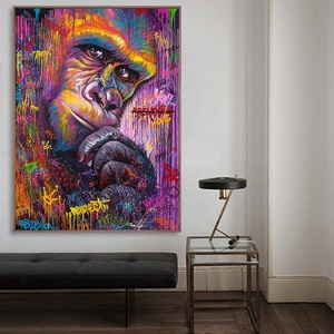 Hot bán đường phố graffiti đười ươi Khỉ vải động vật sơn hiện đại <span class=keywords><strong>GORILLA</strong></span> nghệ thuật in trang trí nội thất sơn - Product Image 3