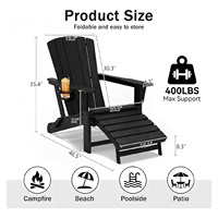 Chaise Adirondack pliable en HDPE avec dossier à 5 lattes, repose-pieds escamotable, porte-gobelet dissimulé, capacité de 400 lb, pour patio, camping, jardin