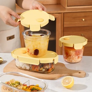 Contenants de stockage alimentaire en verre hermétiques au design unique avec couvercles, adaptés au <span class=keywords><strong>congélateur</strong></span> et au four, compatibles micro-ondes, transparents comme du cristal, réutilisables et hermétiques - Product Image 4