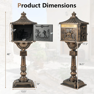 Buzón de Jardín de Aluminio Fundido con Puerta de Seguridad, Acceso por Pedestal y Cerradura con Llave de Estilo <span class=keywords><strong>Antiguo</strong></span>, Acabado Negro Frontal - Product Image 5