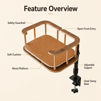 Plateforme de repos pour chat personnalisée à fixer sur fenêtre ou bureau, en bois, avec coussin, OEM ODM