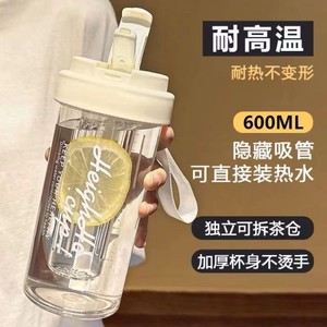 Decani Plastic Water Bottle 600Ml With Tea Infuser And Straw For Students And Daily Use - Product Image 1