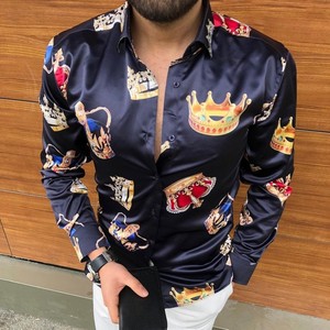 Luxury Printed Men Spring Long Sleeve Slim Casual Streetwear Social <strong>Party</strong> Clothes Fashion Long Sleeve Collar <strong>Shirt</strong> Men - Product Image 5