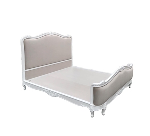 Cama de Madera Maciza Blanca Estilo Francés FAVAT con Cabecera Tapizada en Terciopelo - Muebles de Dormitorio Duraderos y Ecológicos - Product Image 1