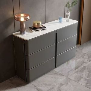 ตู้ข้างเตียงหนังอิตาลีสไตล์มินิมอล 6 ลิ้นชัก สีเทาคุณภาพสูง ตู้เก็บของห้องนั่งเล่นอเนกประสงค์ - Product Image 2