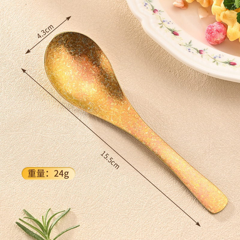 Pure titanium earl spoon large-crystalline rose gold