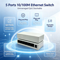 Switch Ethernet RJ45 de 5 Puertos 10/100Mbps Sin Administración, QoS, Plug & Play, Switch de Red de Escritorio para Hogar y Oficina, AP-5005S