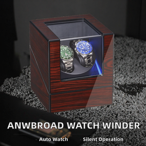 Remontoir de montre en bois pour 2 montres, boîte de rangement rotative éclairée par LED, vitrine anti-poussière pour montres mécaniques - Product Image 2
