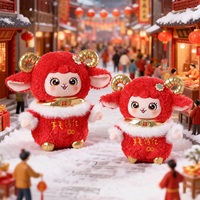 Peluche de mouton porte-bonheur rouge pour le Nouvel An, avec rembourrage en coton PP, broderie super douce pour la décoration du Nouvel An