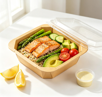 Conteneur alimentaire carré en papier kraft imperméable en gros, approvisionnement direct usine, boîte à lunch jetable pour sushi, salade, barbecue, pâtes, plats à emporter