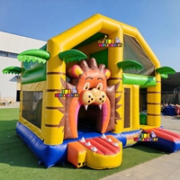 Château gonflable commercial Lion de la Jungle avec toboggan en PVC pour enfants, idéal pour les fêtes et la location