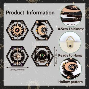 4 Piezas de Madera con Forma Irregular de Sol, Luna y Estrella, Estilo Brujería, Tarot, Abstracto, Místico, Celestial, Letrero Colgante, Bohemio, Gótico, Astrología, Decoración del Hogar - Product Image 2