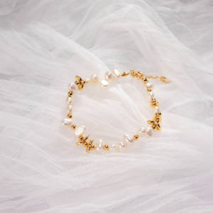 Women's Trendy <b>Gold</b> Plated <b>Bracelet</b> Natural Baroque <b>Pearl</b> with Beaded Design Silver <b>gold</b> plating + <b>pearls</b> Jewelry - Product Image 1