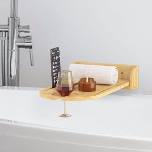 Estante de baño de bambú para montar en la pared, 50x30 cm, plegable, con soporte para teléfono y vino. - Product Image 2