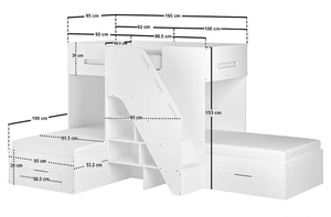 Lit superposé en bois moderne pour enfants, design Flair Mason, 3 lits superposés avec escalier pour chambre d'enfant - Product Image 6