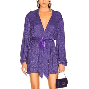 Celebrity women boutique velvet belt sequin fashion robe dress