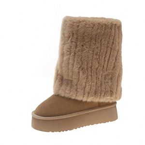 Nouvelles Chaussures d'Hiver Unisexe Thermiques Antidérapantes à Semelle Souple et Épaisse, Mi-hautes, Chaudes en Coton, Grande Taille, en Laine et Coton - Product Image 6