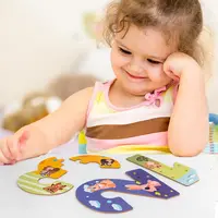 Jeu de cartes Flash en bois pour enfants, Puzzle en bois, jeu de cartes d'animaux, planche d'orthographe, jouet éducatif pour enfants