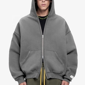 Sweat à capuche double fermeture éclair en coton lourd de haute qualité printemps Streetwear sweat à capuche noir uni personnalisé sweat à capuche zippé court blanc - Product Image 2