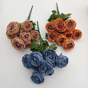 Artificial Royal Rose Bouquet 9 Heads Silk Rose Bouquet Wedding Decorative Flowers For Sale