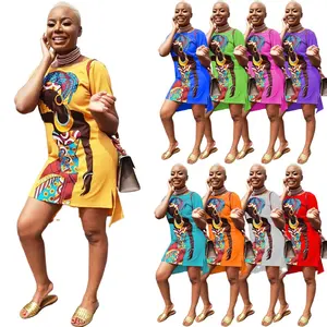 여자 우아한 인과 드레스 9 색 여름 플러스 사이즈 S-5XL 아프리카 소녀 인쇄 짧은 소매 드레스