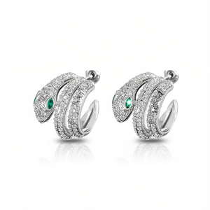 Orecchini di Lusso a Forma di Serpente in Argento 925 Placcato Oro Bianco con Cristalli e Strass, Gioielli da Festa per Donne - Product Image 1