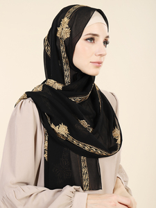 Diseño Personalizado Popular en África, Bordado Exquisito con Hijabs de Chifón Premium, <span class=keywords><strong>Jalaba</strong></span> Femme, Velos Bordados, Pañuelo para la Cabeza - Product Image 1