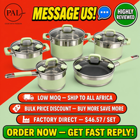 Ensemble de casseroles classiques en acier inoxydable 5 pièces Revêtement céramique antiadhésif Couvercle en verre Fond plat Multifonctionnel pour la cuisine à domicile