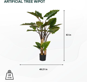 Oh Arts Real Touch Kunstmatige Taro Plant Bonsai Zijde Tropisch Blad Faux Gepot Met Heldere Glazen Potten Indoor Outdoor Home Hotel - Product Image 2