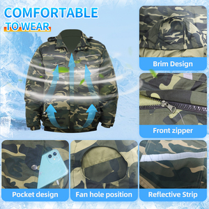 Куртка-блузон с кондиционером и 2 вентиляторами, 12В, аккумулятор 20000 мАч, летняя, тонкая, на молнии, унисекс, для работы на улице - Product Image 6