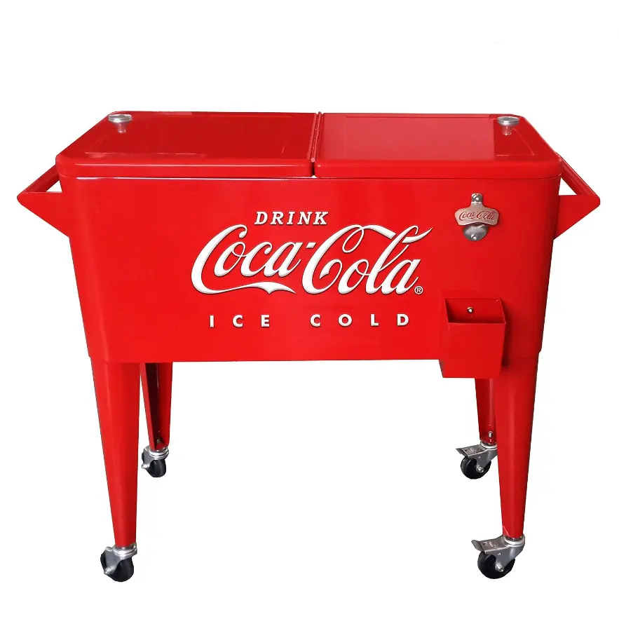 2023 80 QT Patio Rolling Cooler Metal Ice Cooler Cart Beer Cooler Box con ruedas para bebidas