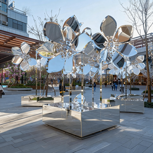 Escultura de Flores de Acero Inoxidable Pulido a Espejo Personalizada SENZHAO, Estatua Metálica Grande para Exteriores, Plaza, Centro Comercial, Paisajismo - Product Image 1