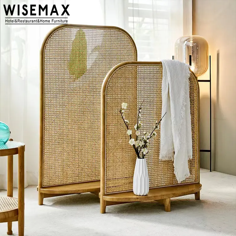 WISEMAX mobili all'ingrosso in legno massello decorazione divisore schermo casa pavimento schermo in rattan sedile in vendita