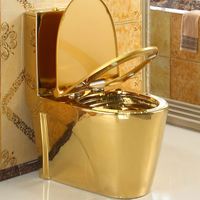 Ensemble WC de luxe en céramique monobloc doré pour salle de bain, avec chasse d'eau intégrée