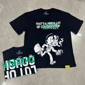 เสื้อยืดแบรนด์ดัง ดีไซน์เนอร์หรูหรา สำหรับฤดูร้อน ขายส่ง เสื้อยืดผ้าฝ้ายแบบซักแล้ว สั่งทำได้ ลายขวดยาแก้ไอ สำหรับผู้ชาย - Product Image 2