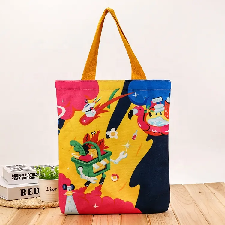 Wholesale Custom Eco Friendly Recycled Foldable Colorful Cloth Cotton Linen Canvas Shopping Tote Bag With Logo
