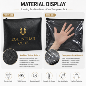 Sac d'emballage noir réutilisable pour vêtements, avec fermeture éclair, surface mate noire scintillante de luxe, logo personnalisé en feuille d'or - Product Image 2