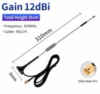 Antenne fouet 433 MHz à base magnétique puissante 3-12 dBi avec bobine de charge et câble RG174 pour connecteur mâle IP67 RHCP, pour véhicule, radio amateur et module LoRa