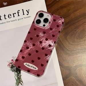 Coque pour iPhone 17 Pro Max, argentée avec base rose, motif cœur plein écran, grandes ouvertures, protection antichoc pour téléphone - Product Image 3