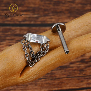 ASTM F136チタン16GバゲットCZバーダブルチェーンタッセルスタッドイヤリング軟骨ヘリックスフラットバックピアス - Product Image 3