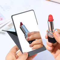 Grosir cermin rias saku baja tahan karat Mini portabel kulit Pu cermin berdiri kosmetik