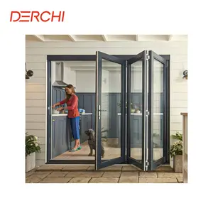 Morden Cheap interior kitchen bi-fold door aluminum double glass folding french doors