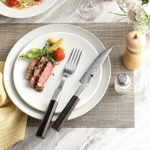 Xinzuo tùy chỉnh Damascus thép gỗ mun xử lý bít tết dao và nĩa đặt dao kéo mới - Product Image 4