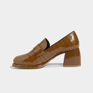 Mocasines de cuero genuino con relieve de cocodrilo a la moda, tacón de bloque, cierre deslizante, suave, cómodo para uso informal de oficina para verano y otoño - Product Image 2