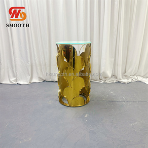 Pilier de table à dessert en métal lisse, doré, rond, socle en métal pour mariage, support pour fleurs, cylindre, table à gâteau - Product Image 1