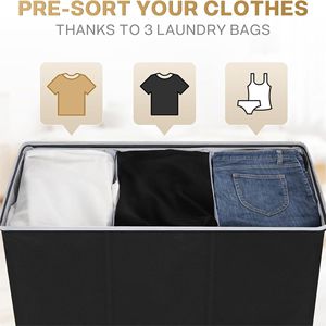 180L lớn giặt <span class=keywords><strong>Hamper</strong></span> 3 phần với nắp túi có thể tháo rời tùy chỉnh đóng mở gấp quần áo bẩn giặt giỏ tổ chức - Product Image 4