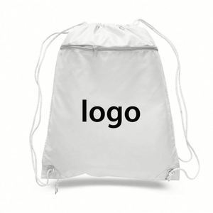 กระเป๋าเป้สะพายหลังแบบรีไซเคิลสำหรับเดินทาง แคมป์ปิ้ง กีฬา มีช่องซิปด้านหน้า ทำจากโพลีเอสเตอร์ สีขาว มีเชือกผูก - Product Image 1